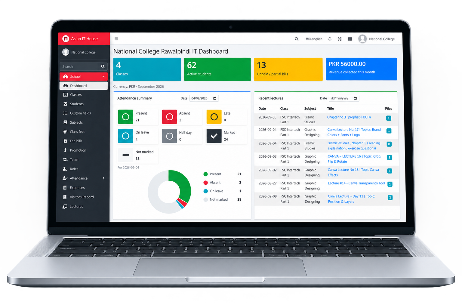 DUSHA School Manager — school management software dashboard